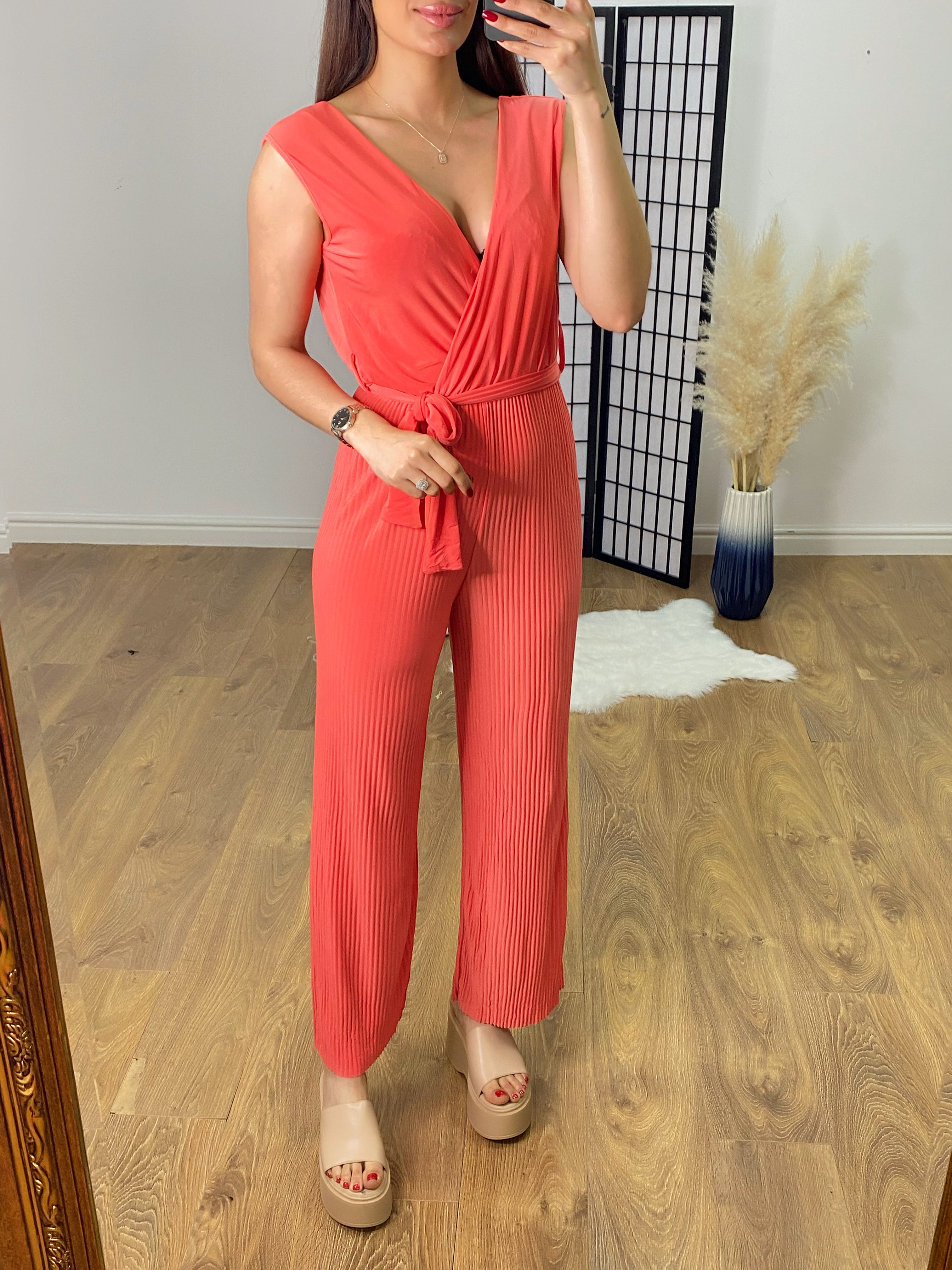 Calli Pleated V Neck Jumpsuit