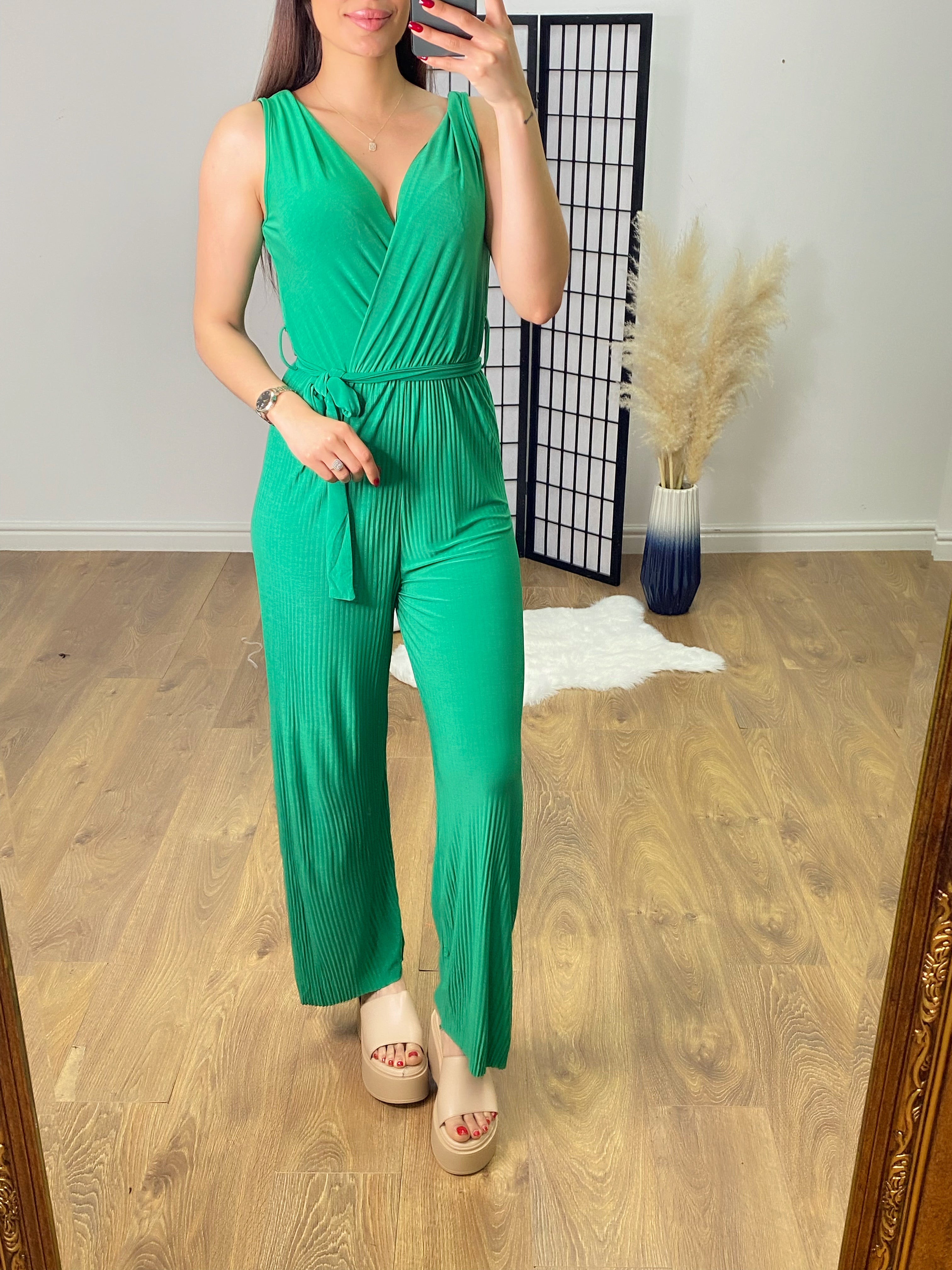 Calli Pleated V Neck Jumpsuit