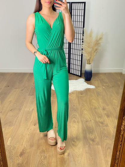 Calli Pleated V Neck Jumpsuit