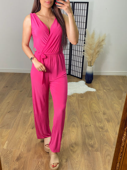 Calli Pleated V Neck Jumpsuit