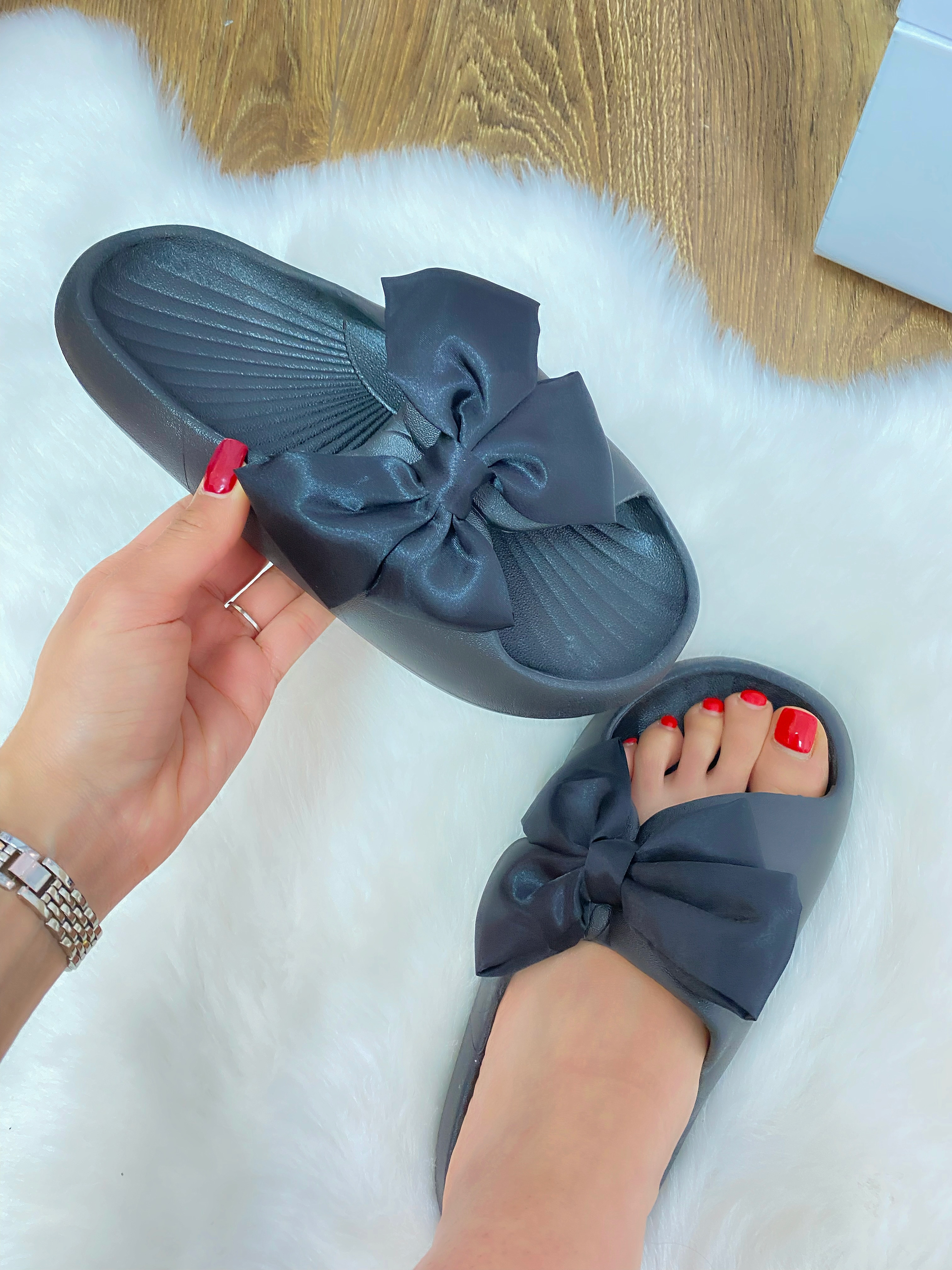 Gayle Satin Bow Sliders