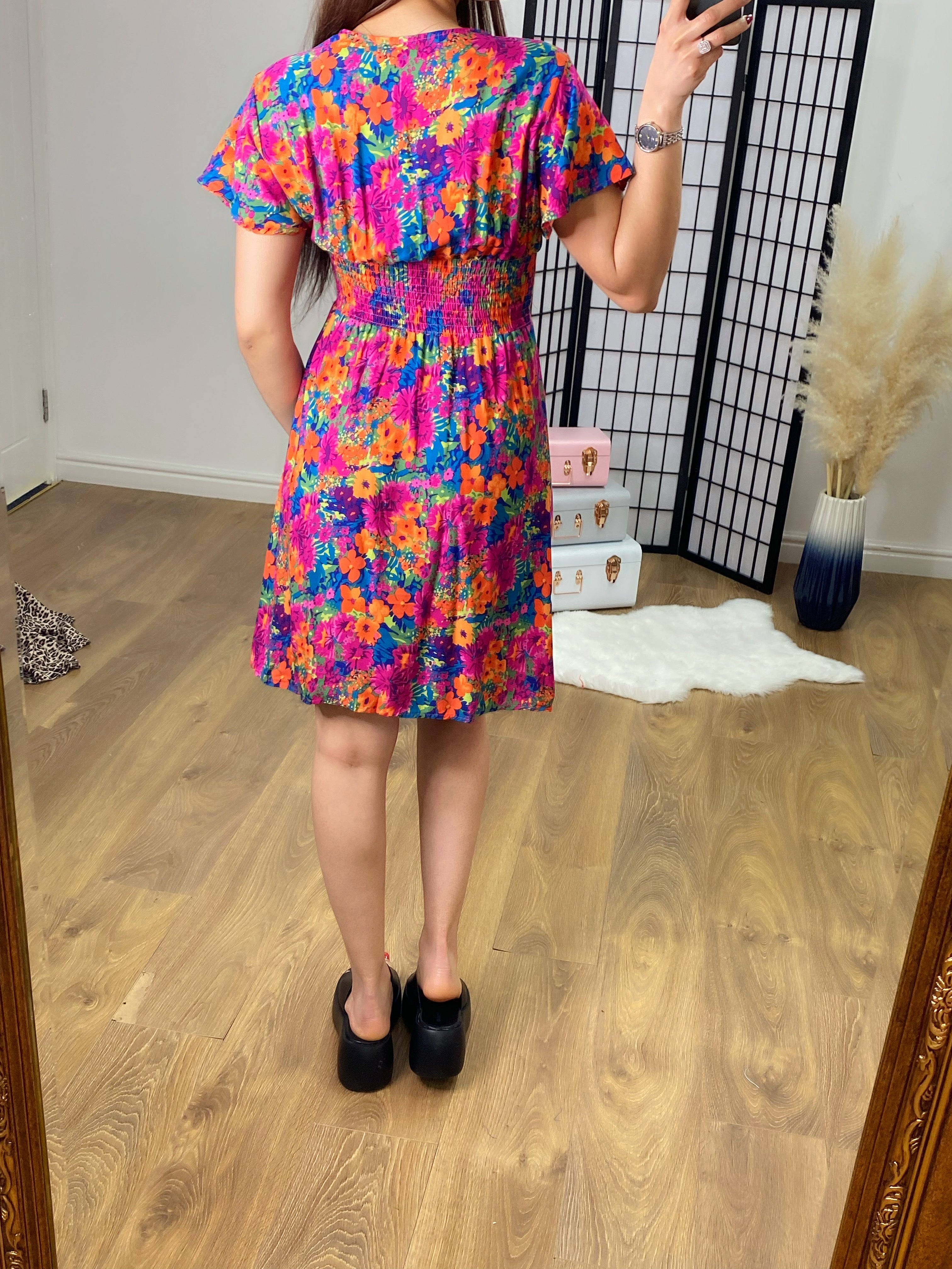 Cooke Floral Print Shirred Waist Dress