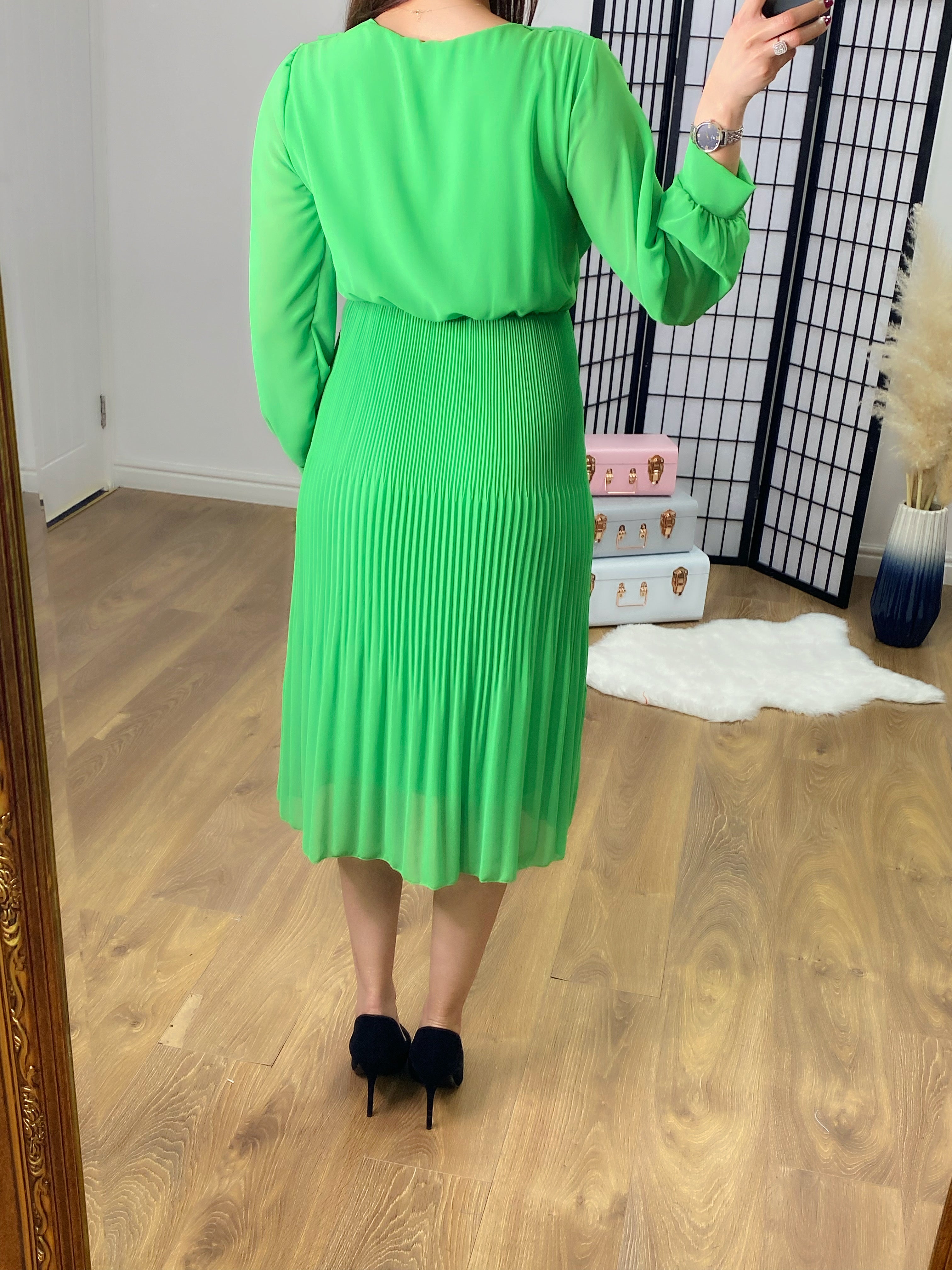 Elmer Wrap Effect Pleated Plisse Dress