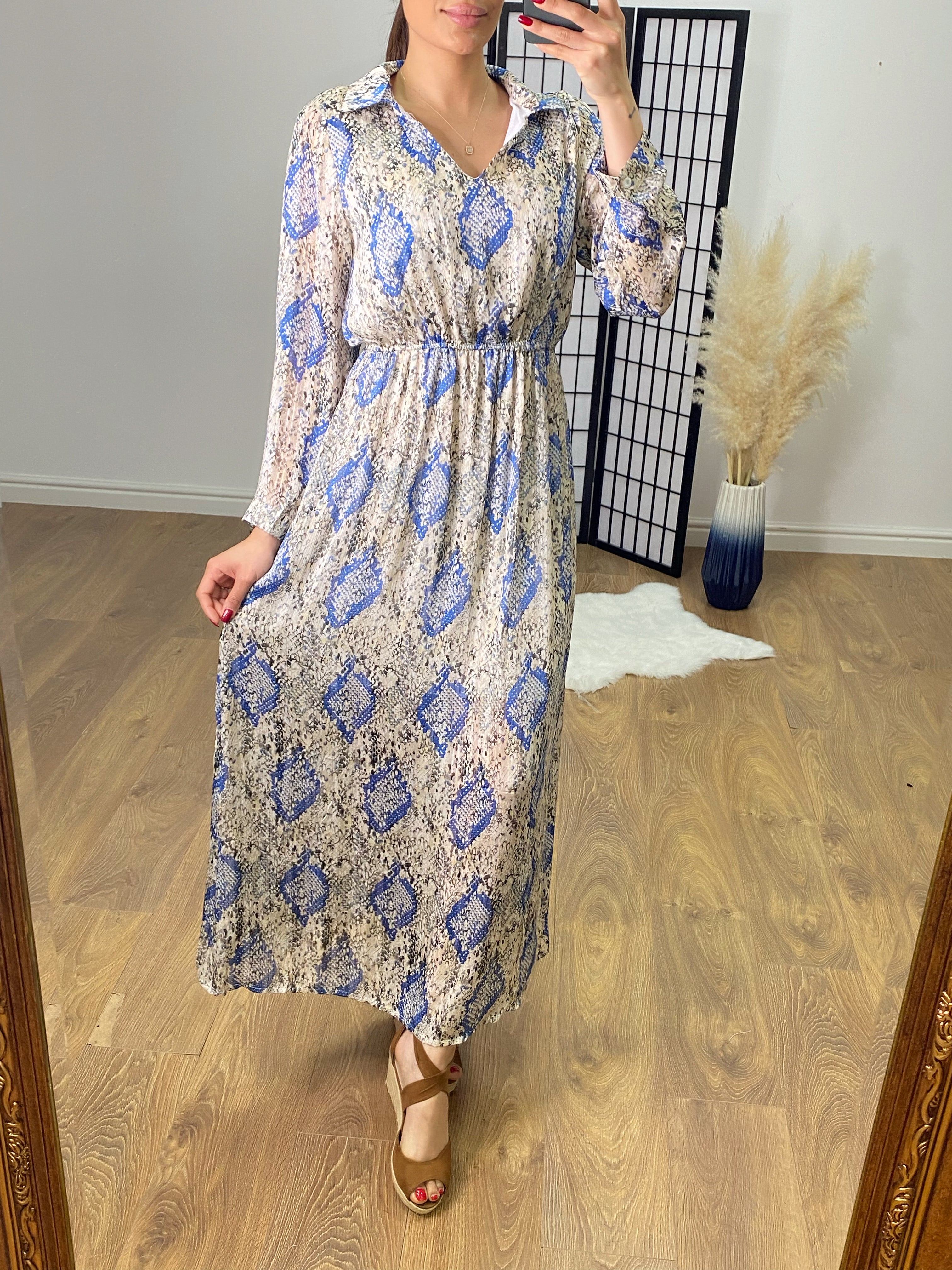 Bassett Sheer Sleeve Lurex Snakeprint Maxi Dress