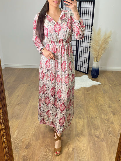 Bassett Sheer Sleeve Lurex Snakeprint Maxi Dress