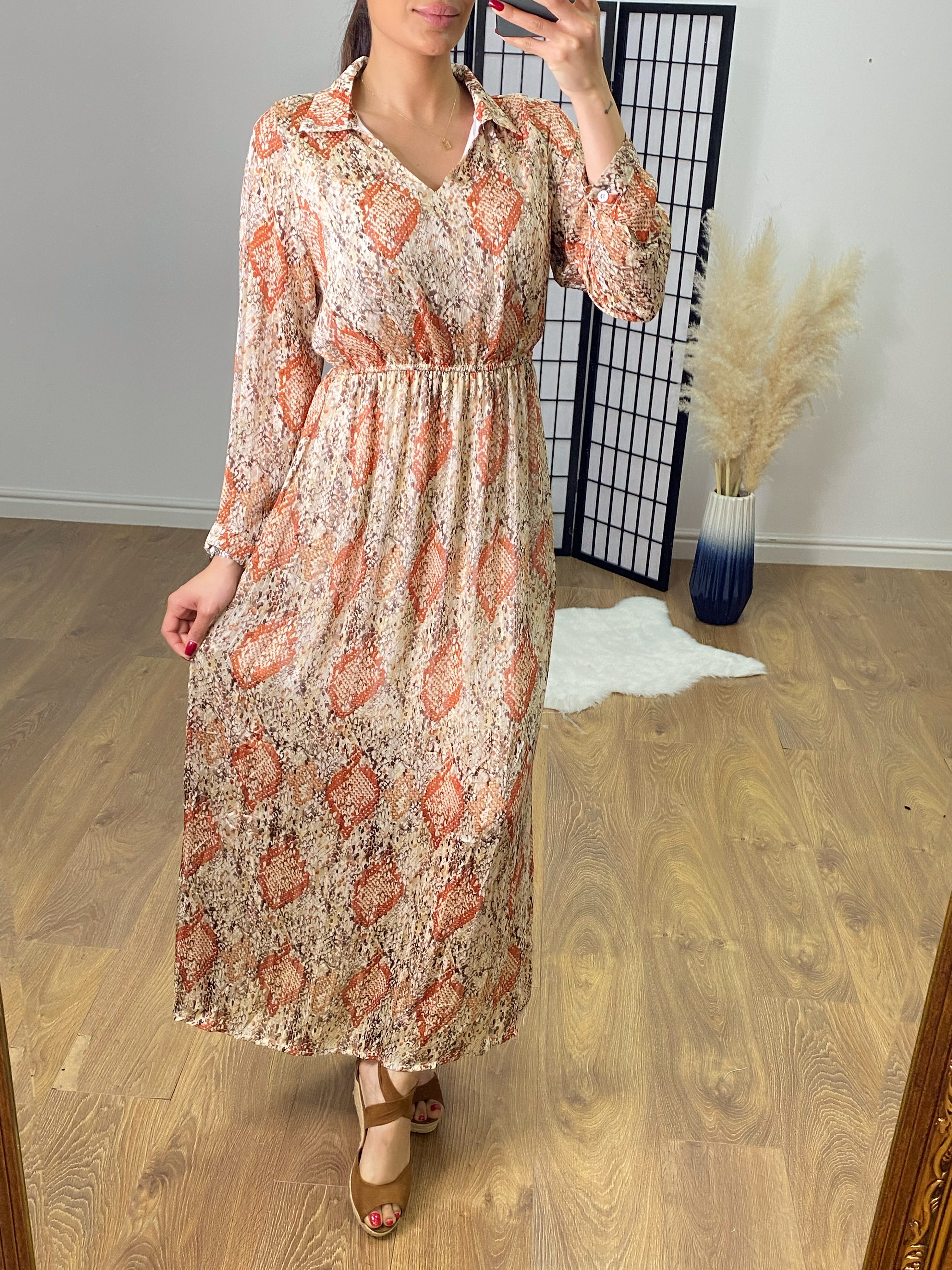 Bassett Sheer Sleeve Lurex Snakeprint Maxi Dress