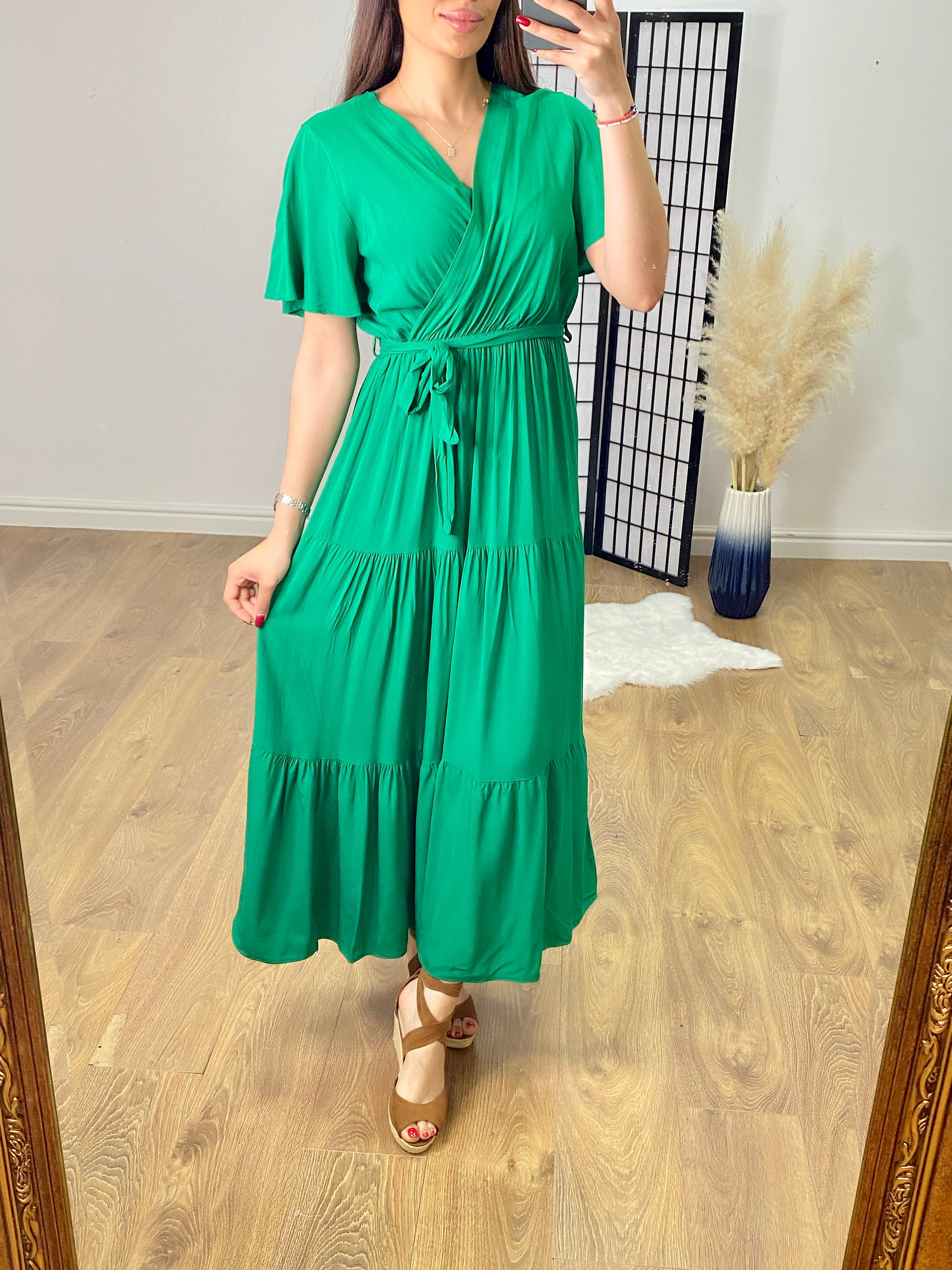 Mathis Plain Tiered Hem Maxi Dress