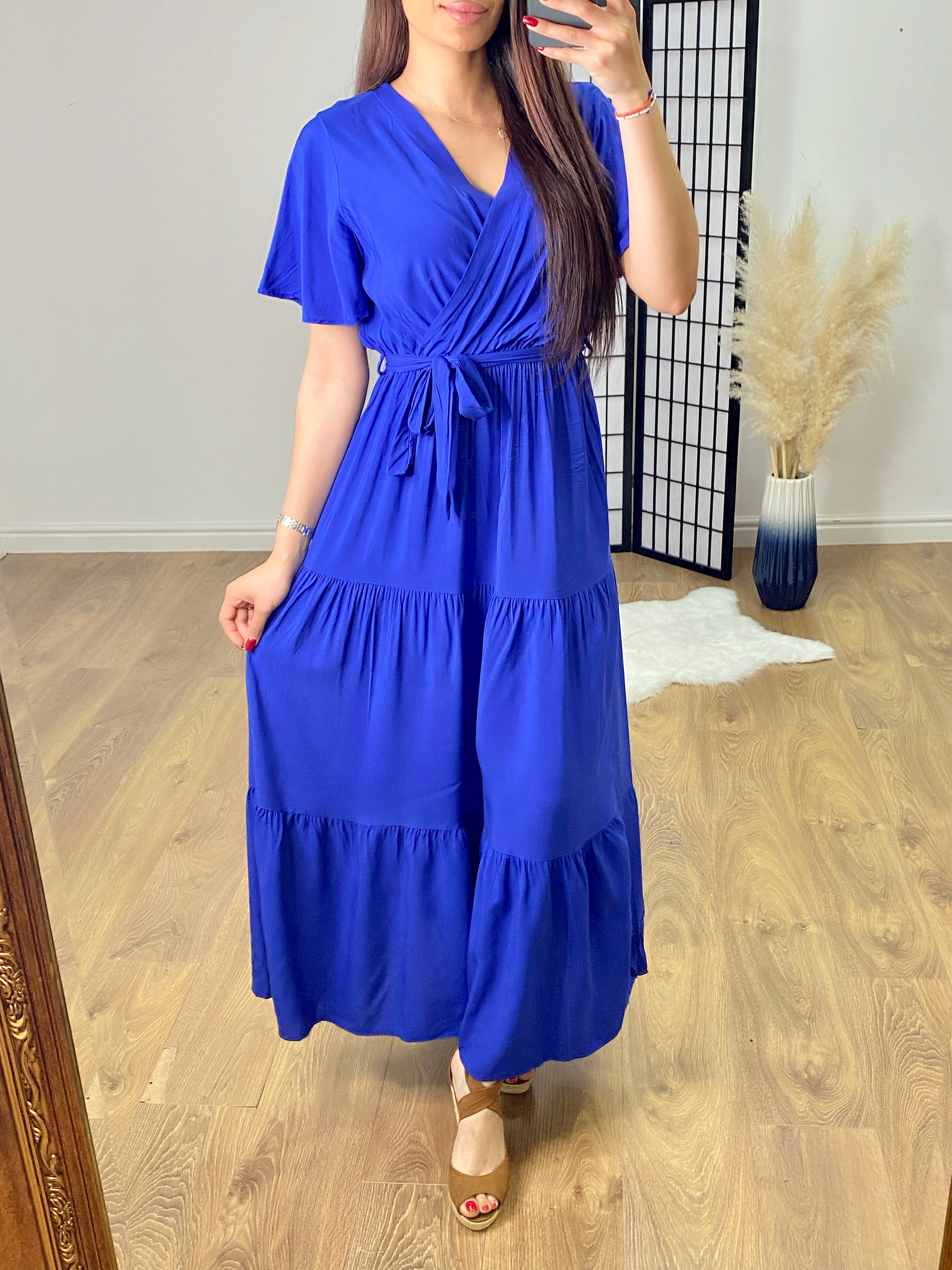 Mathis Plain Tiered Hem Maxi Dress