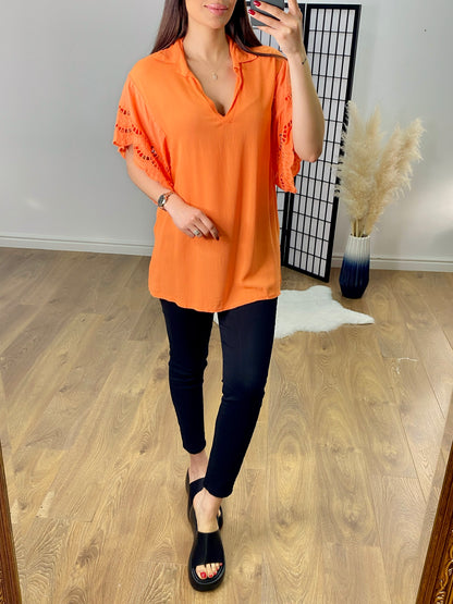 Windsor V Neck Collar Crochet Sleeve Top