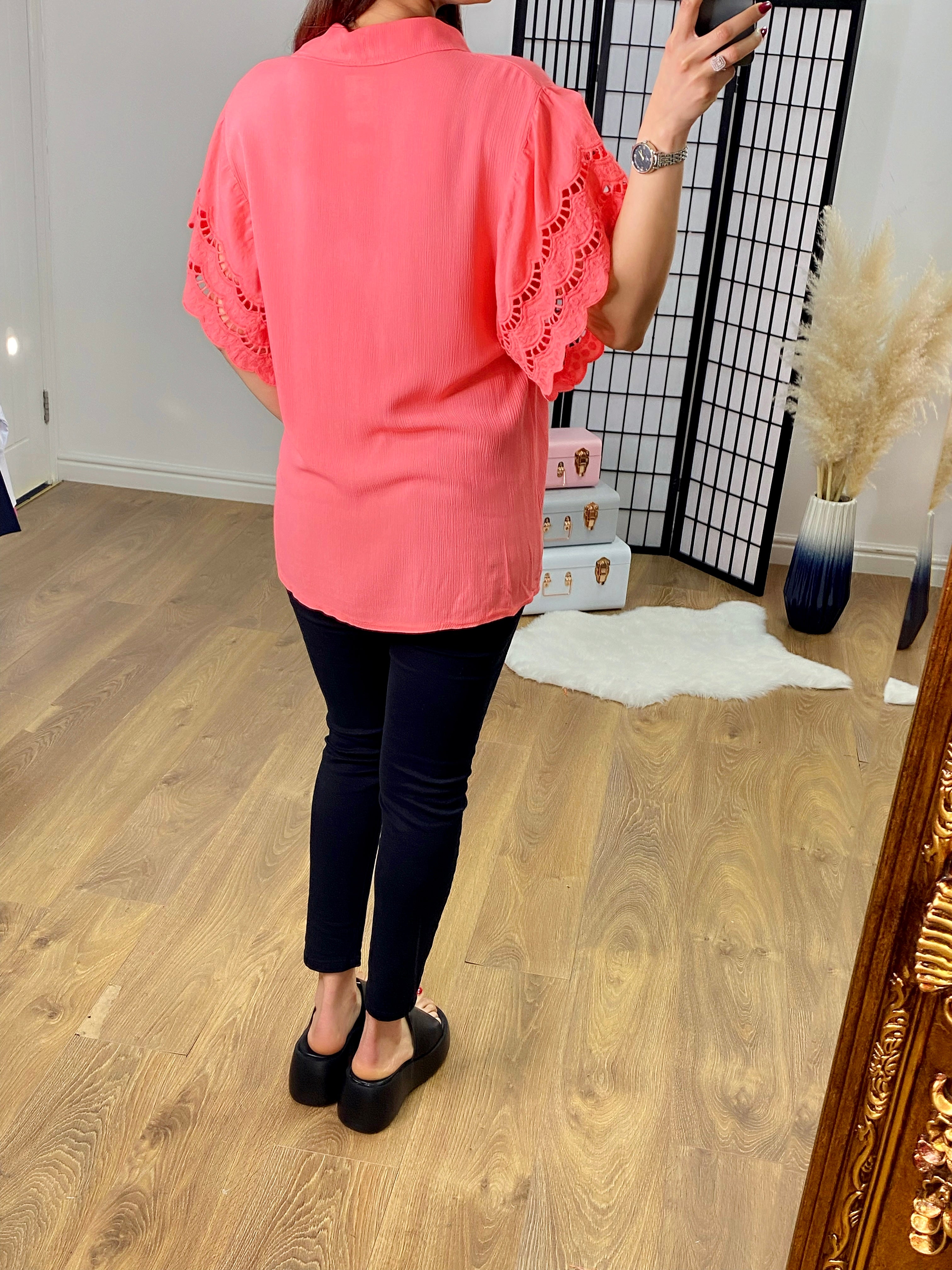 Windsor V Neck Collar Crochet Sleeve Top