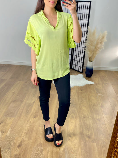 Windsor V Neck Collar Crochet Sleeve Top