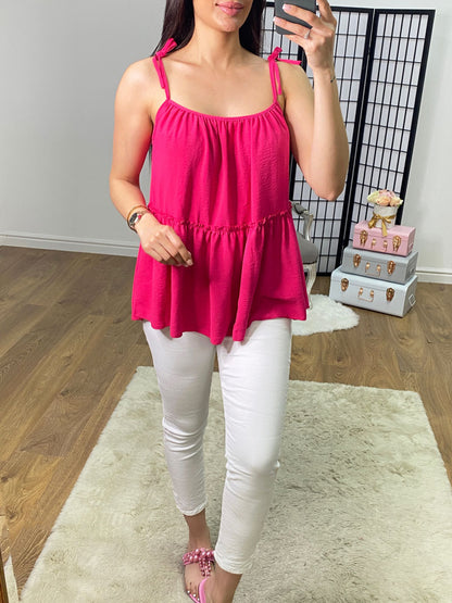 Alyssa Plain Tie Knot Tiered Vest Top