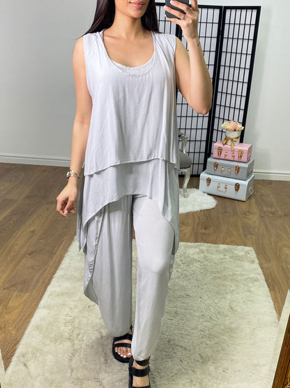 Aliyah Double Layer Top Split Leg Hareem Set