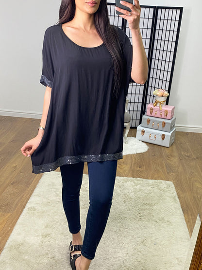 Nadina Oversized Sequin Hem Top