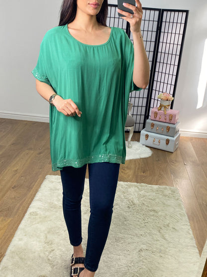 Nadina Oversized Sequin Hem Top