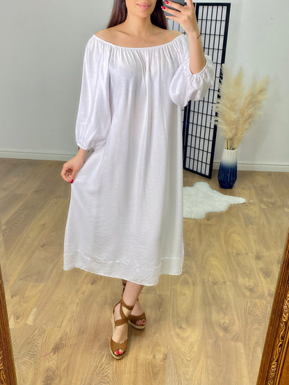 Kleo Plain Elasticated Bardot Smock Dress