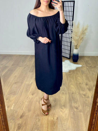 Kleo Plain Elasticated Bardot Smock Dress