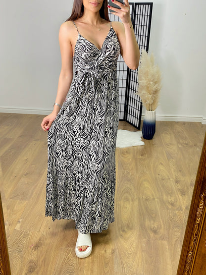 Lina Zebra Print Tiered Hem Maxi Dress