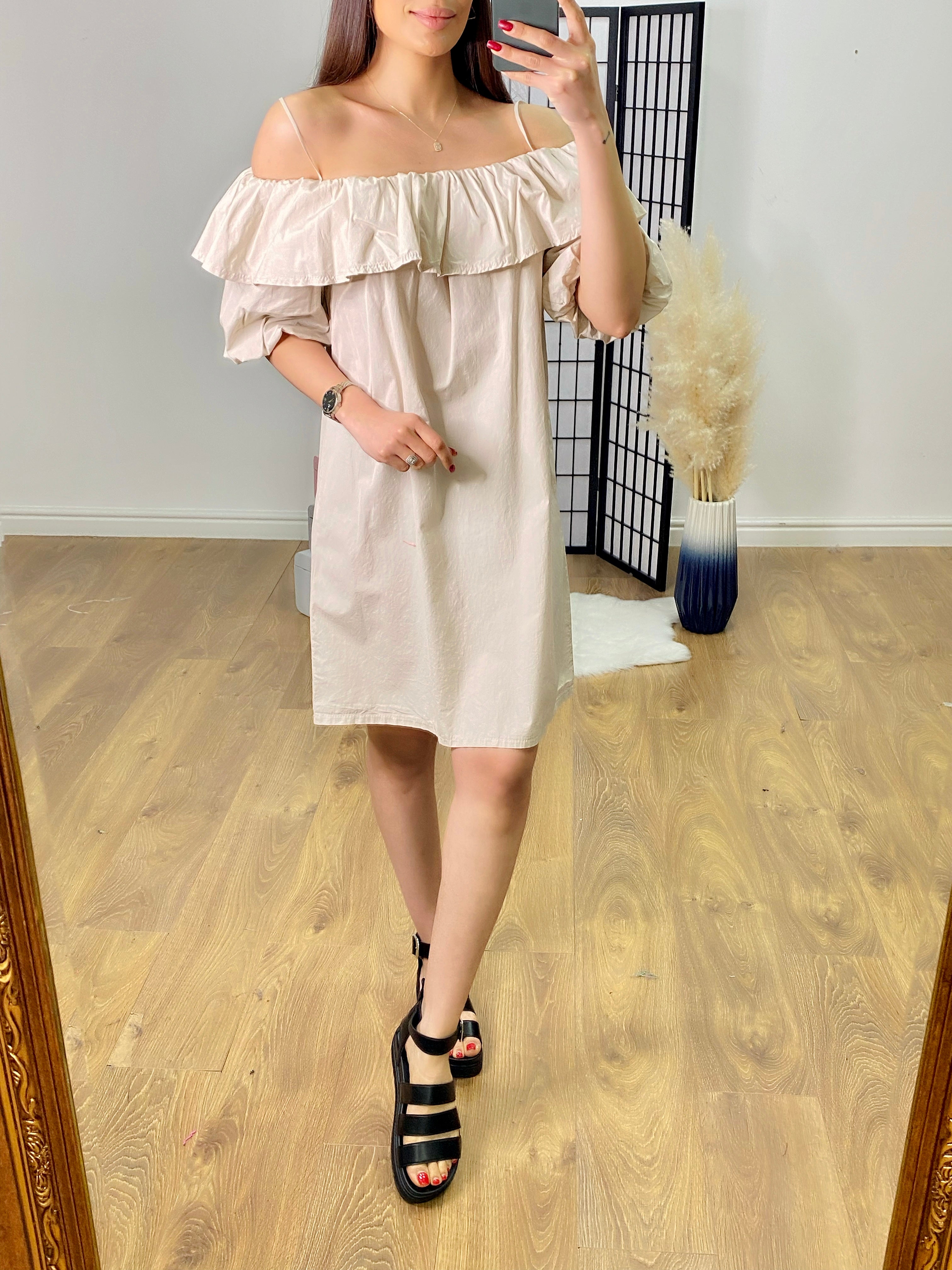 Marlena Puff Sleeve Spaghetti Strap Dress