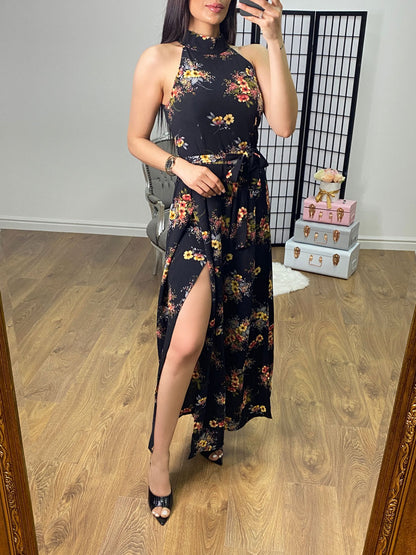 Lylana Floral Halter Neck Split Side Jumpsuit