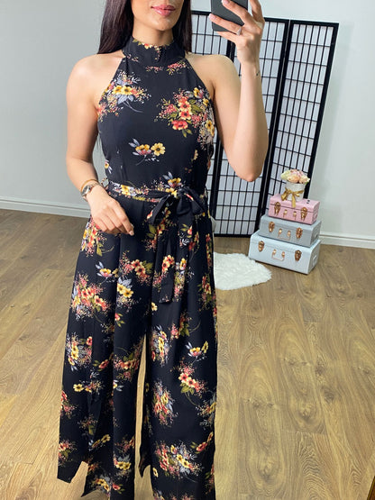 Lylana Floral Halter Neck Split Side Jumpsuit