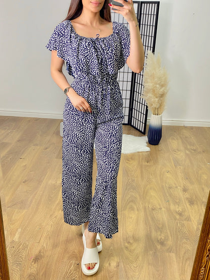 Hendrix Pebble Print Frill Bardot Jumpsuit