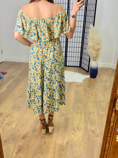 Neeko Floral Print Bardot Frill Dress