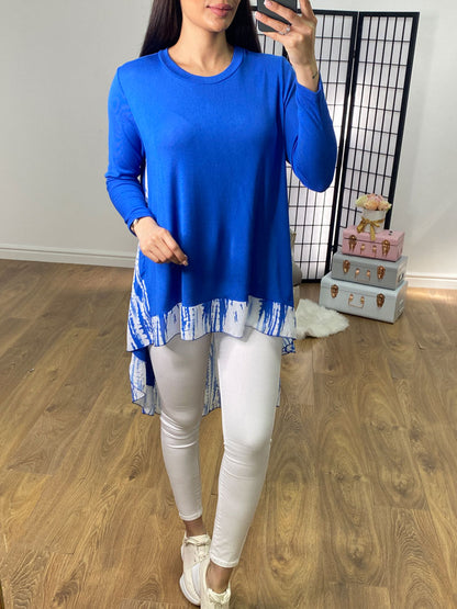 Lyra Abstract Print Chiffon Back Detailed Dipped Hem Top