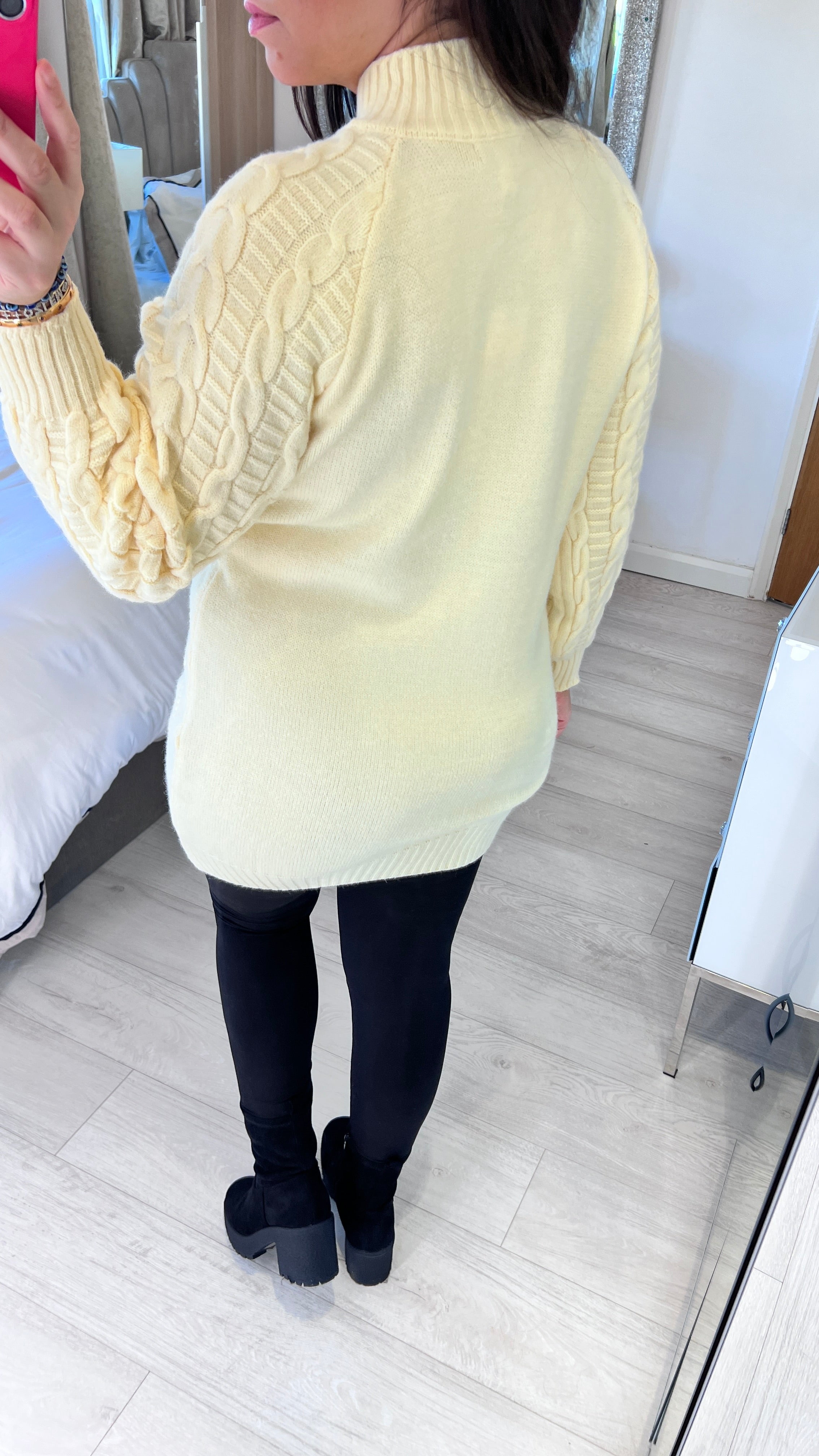 Swiss Cream Cable Knit Jumper Dress