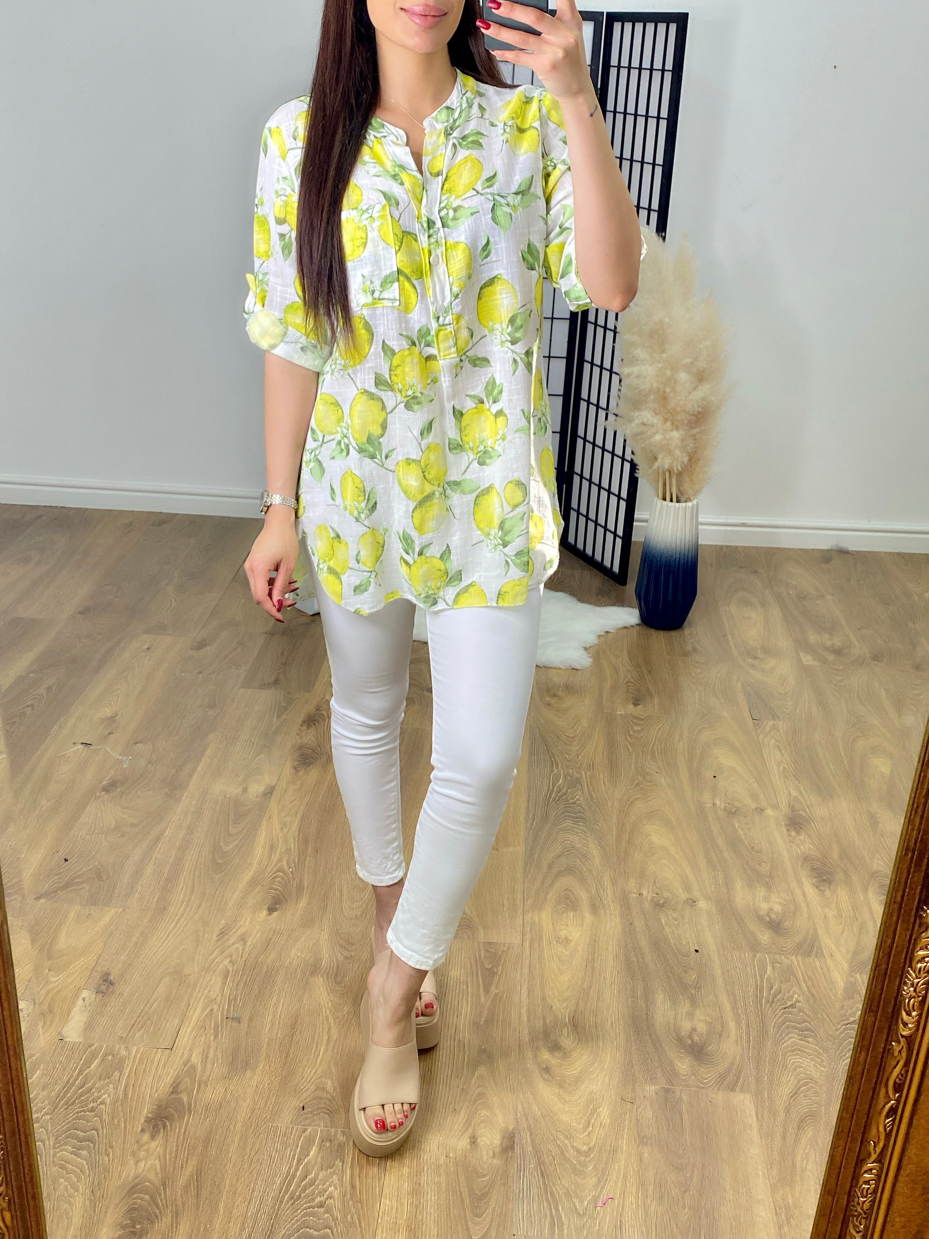 Lemonada Citrus Print Linen Shirt