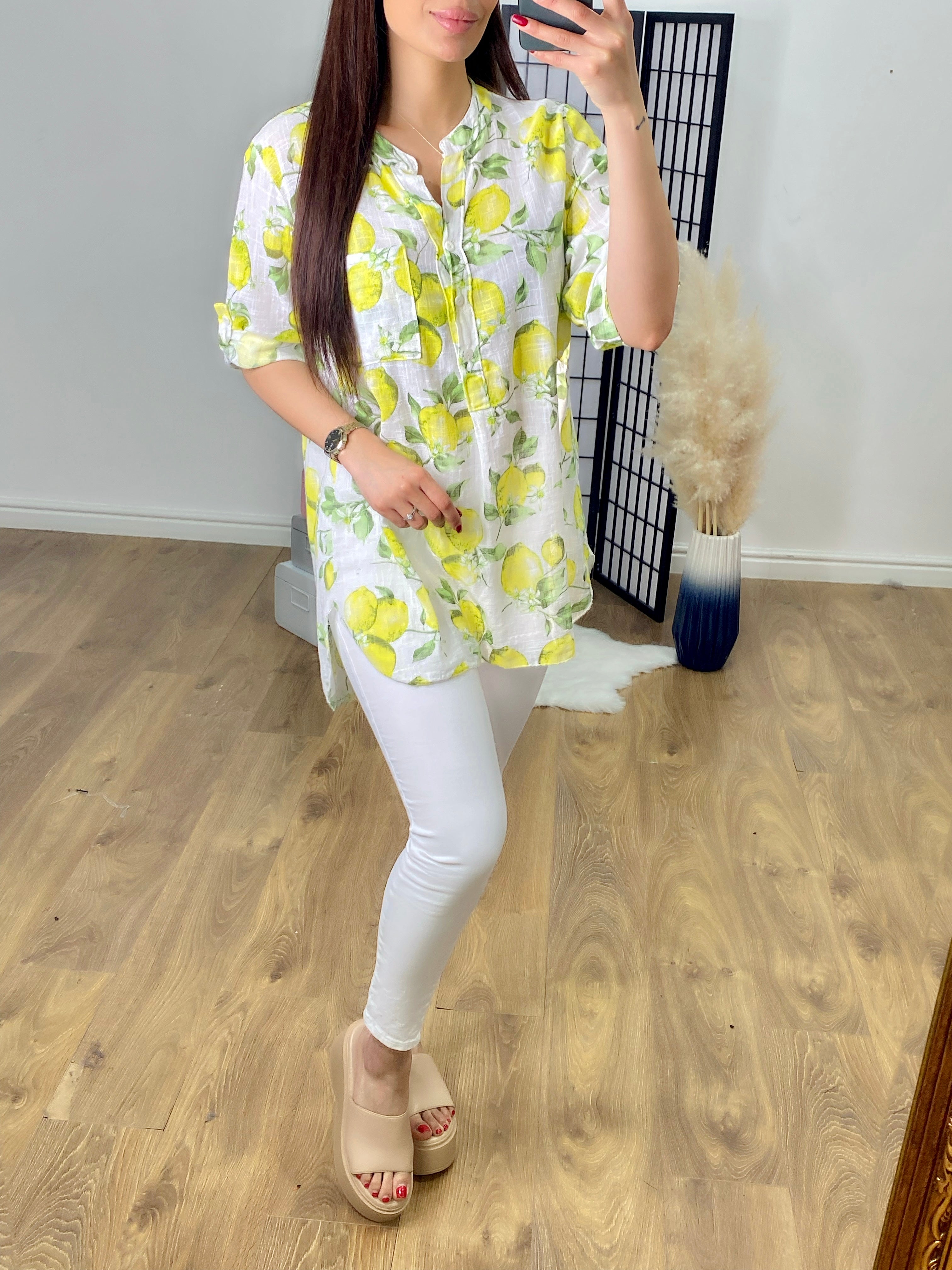 Lemonada Citrus Print Linen Shirt