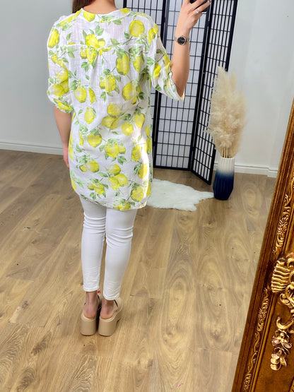 Lemonada Citrus Print Linen Shirt