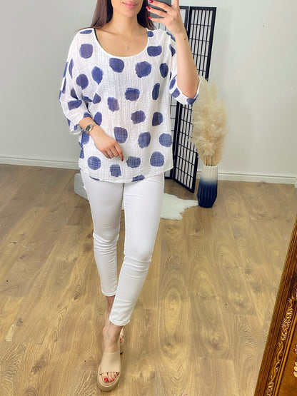 Bernita Bold Polka Dot Print Top