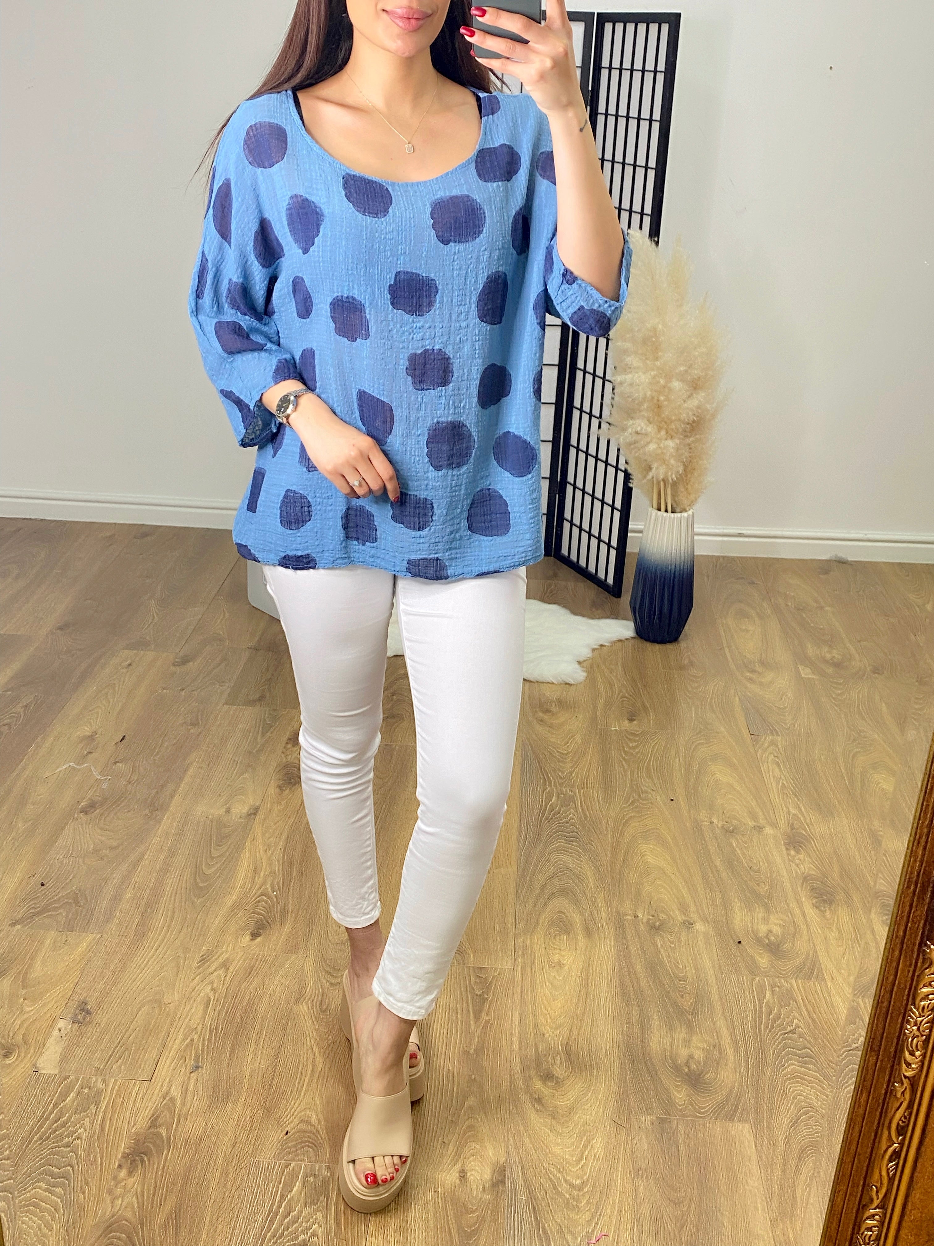 Bernita Bold Polka Dot Print Top