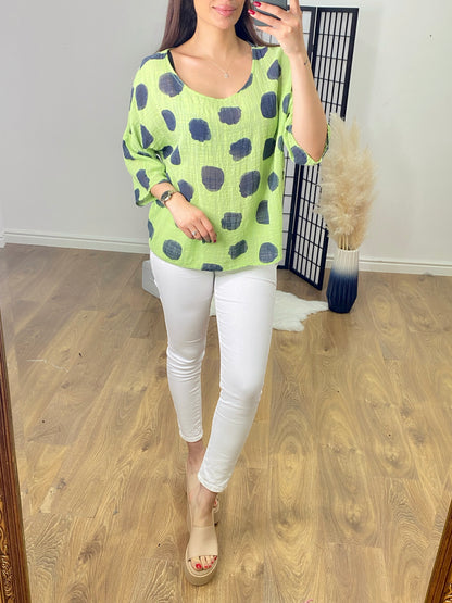 Bernita Bold Polka Dot Print Top