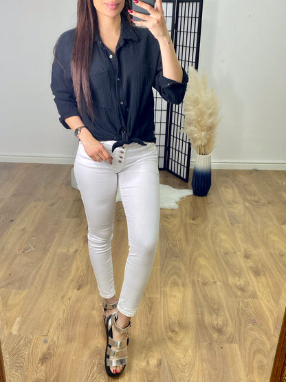 Fauve Tie Front Cheesecloth Shirt