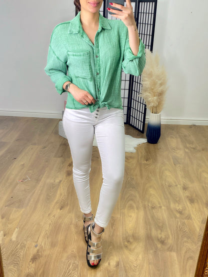 Fauve Tie Front Cheesecloth Shirt