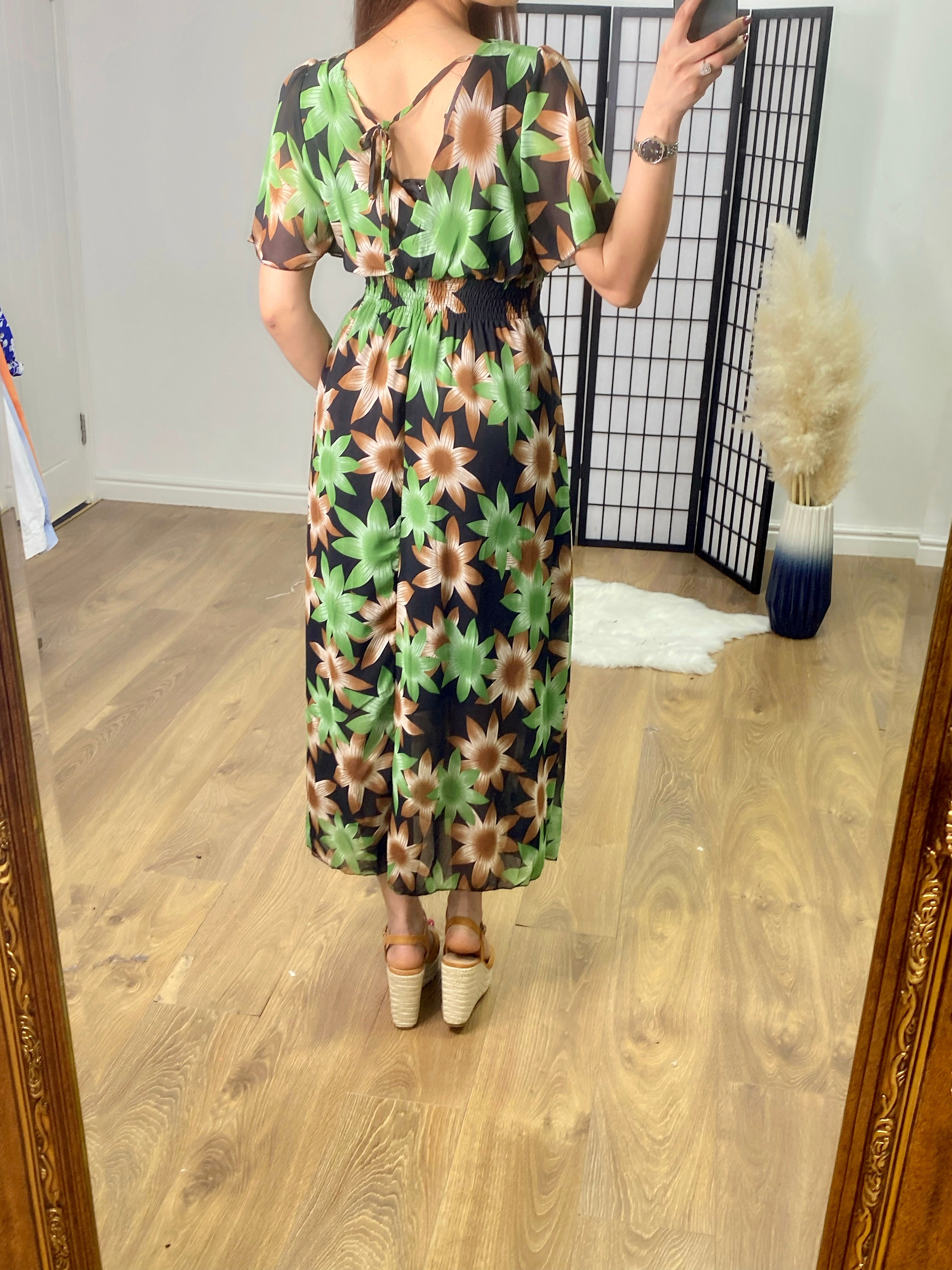 Candle Floral Print Angel Sleeve Maxi Dress