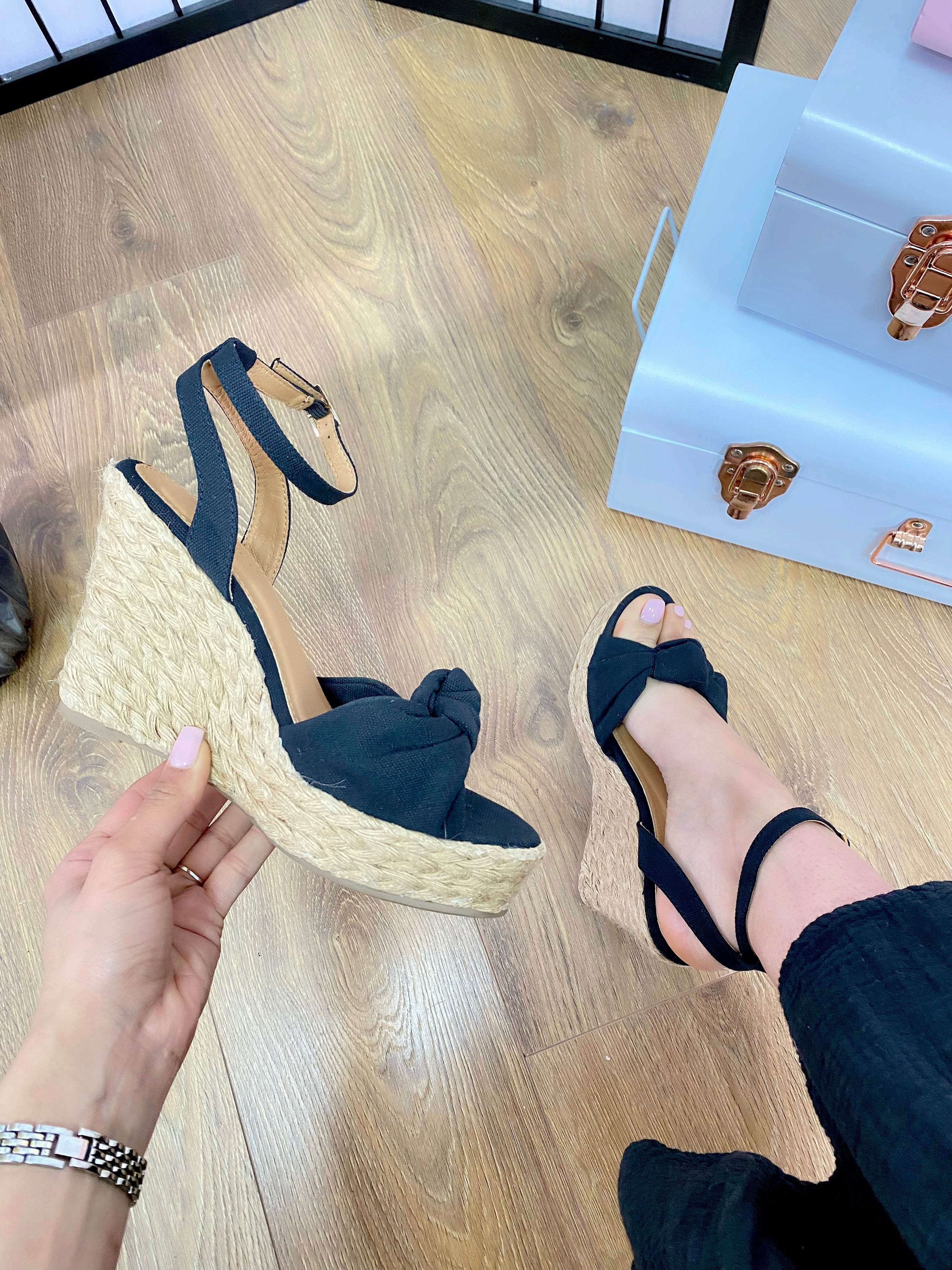 Trish Canvas Bow Front Wedges