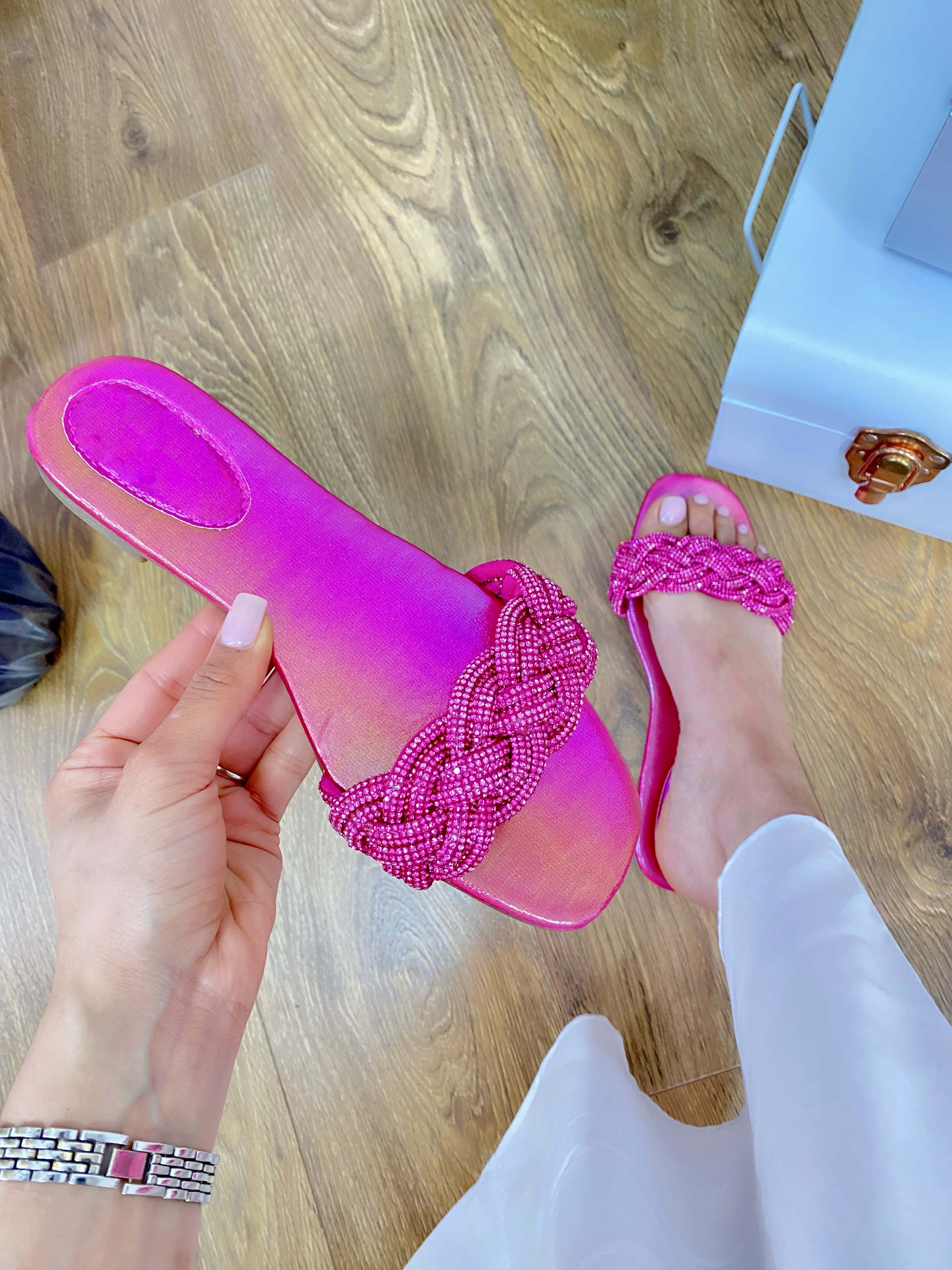 Prescott Diamante Plait Sliders