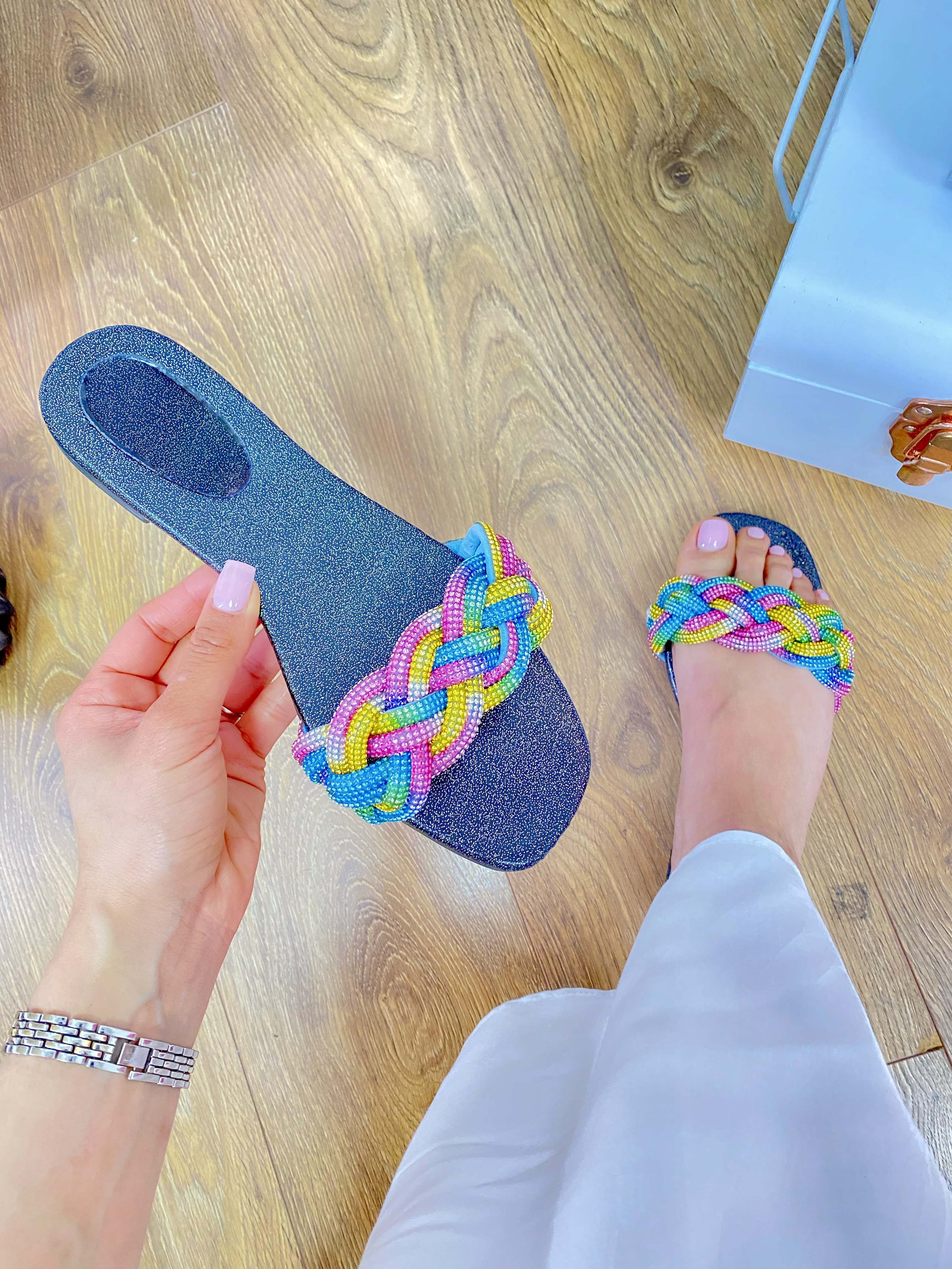 Prescott Diamante Plait Sliders