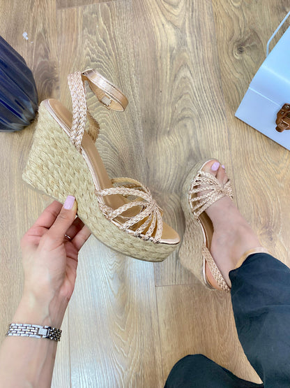 Rashmi Plait Strap Peep Toe Wedges