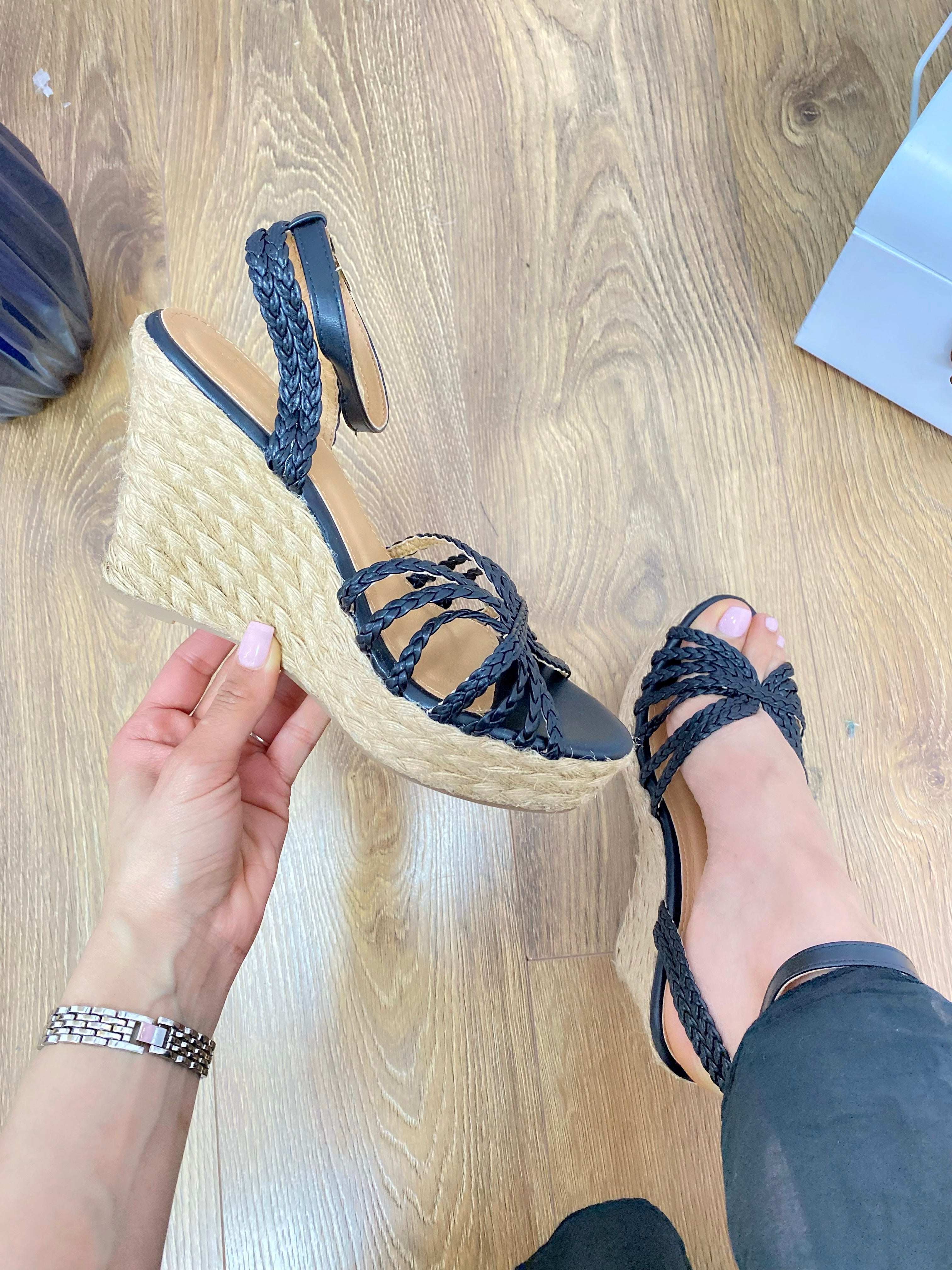 Rashmi Plait Strap Peep Toe Wedges