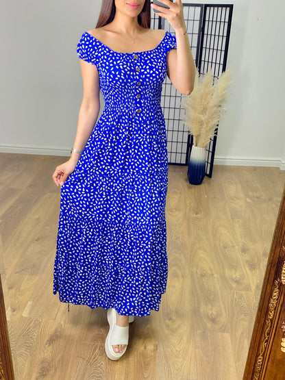 Portofino Pebble Print Ruched Detail Maxi Dress