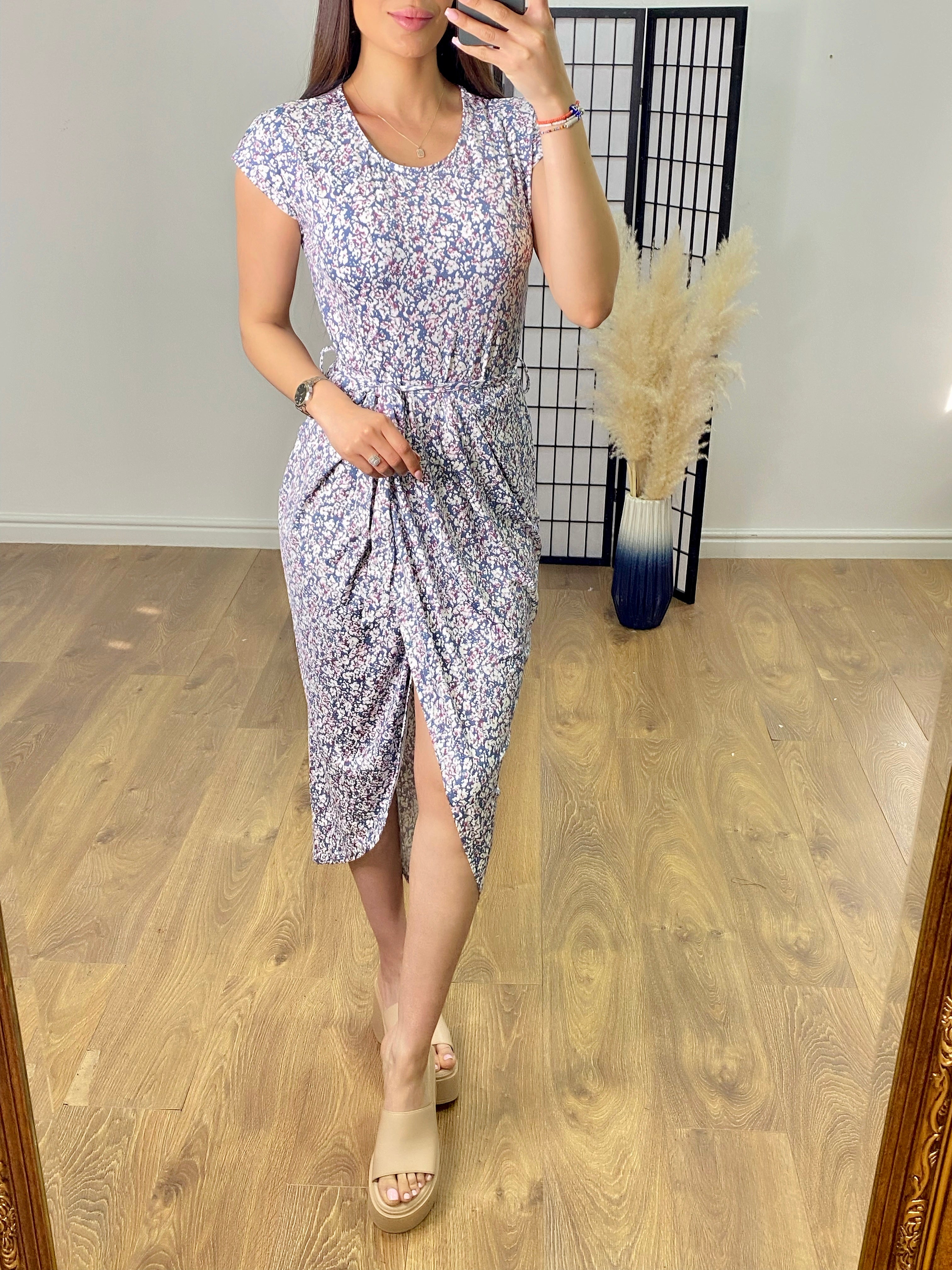 Mardin Pressed Flower Print Wrap Front Dress