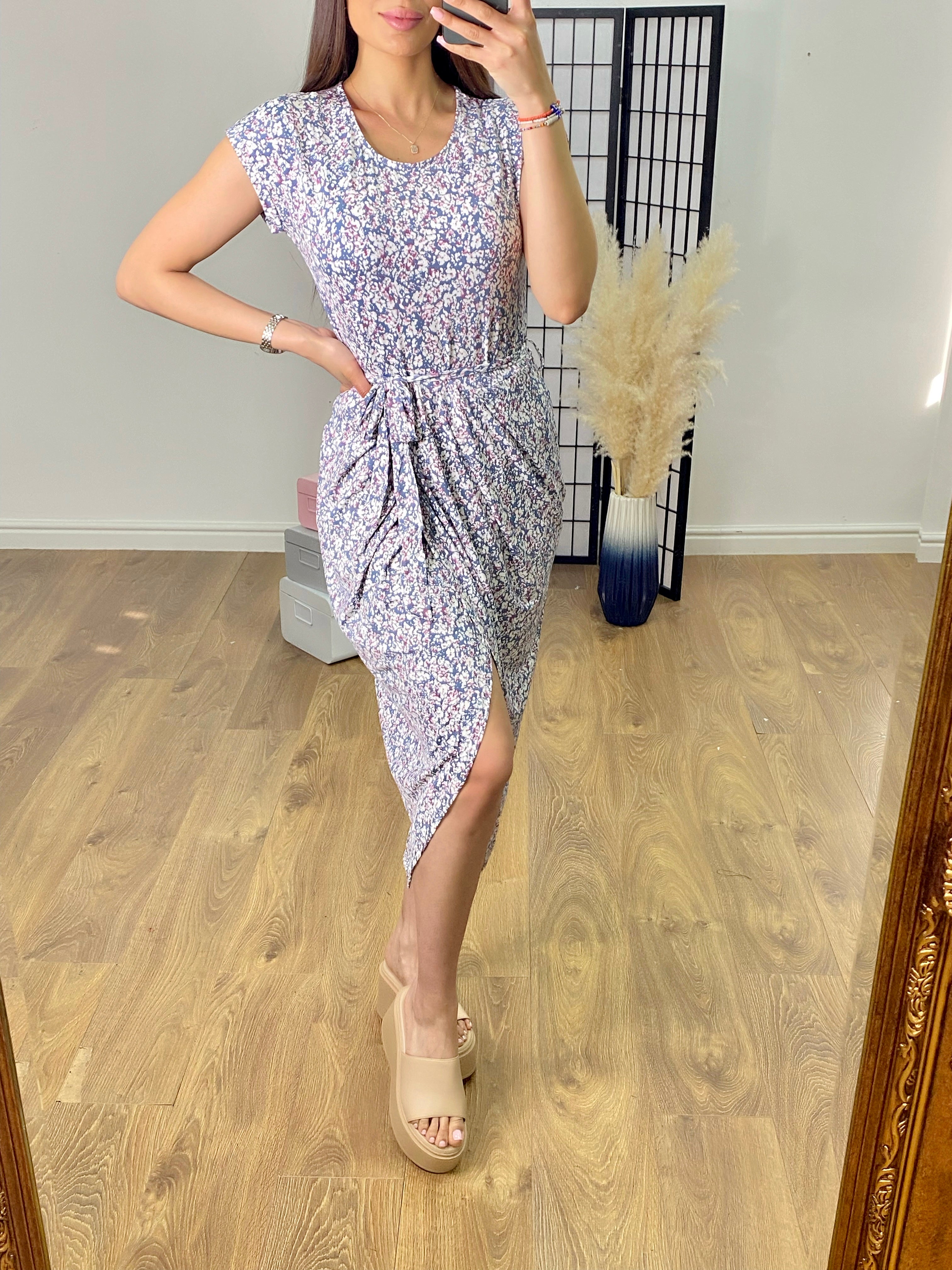 Mardin Pressed Flower Print Wrap Front Dress