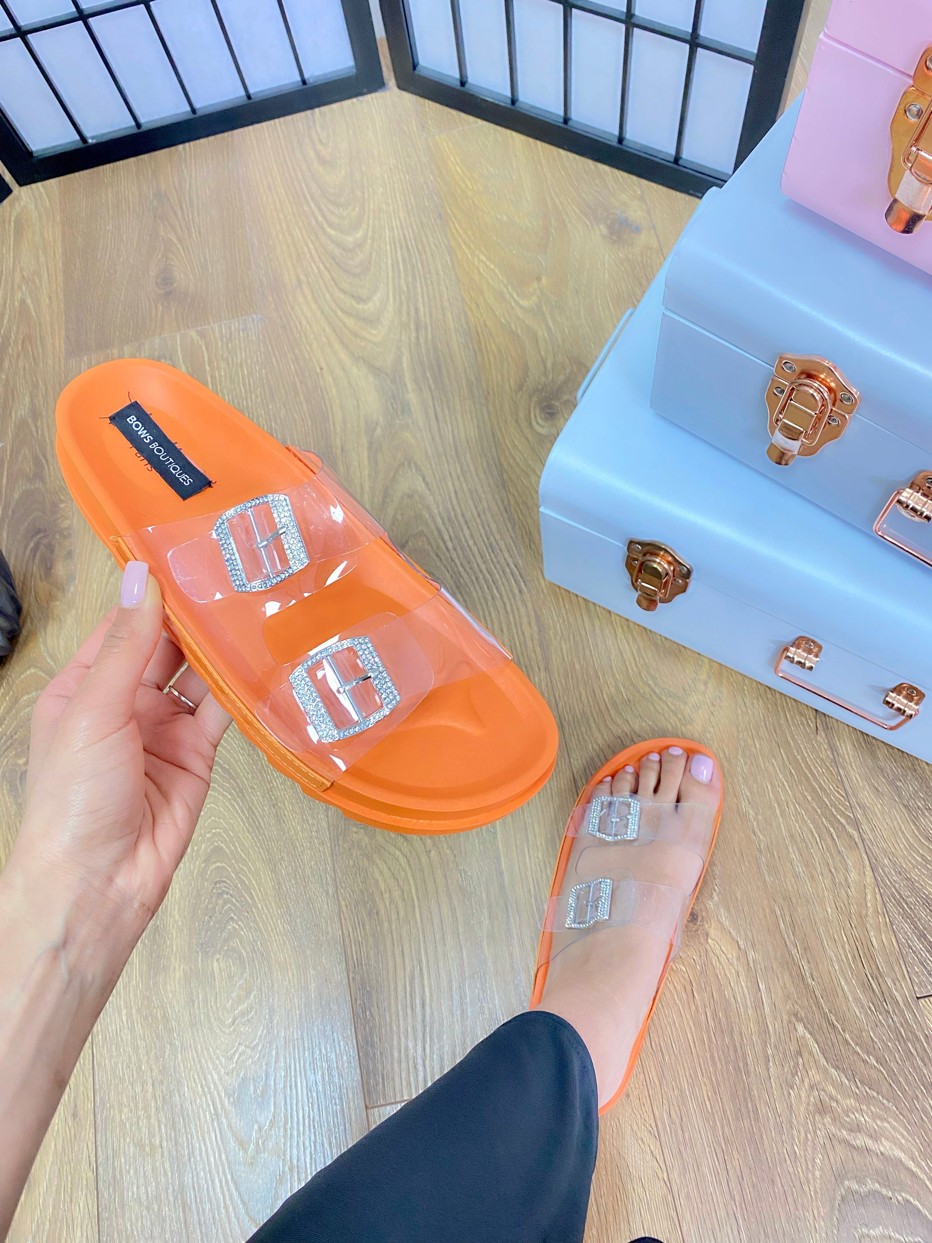 Strudel Transparent Strap Diamante Buckle Slider