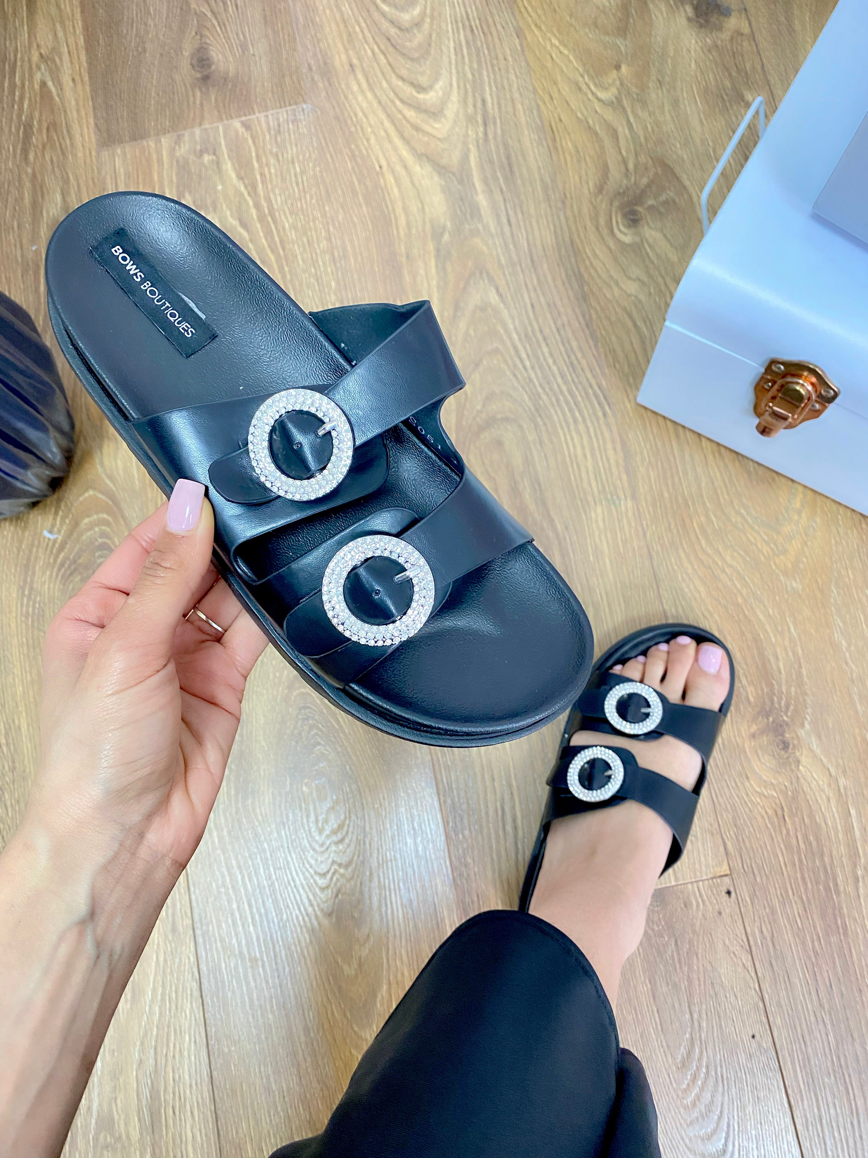 Sevina Diamante Double Strap Buckle Slider