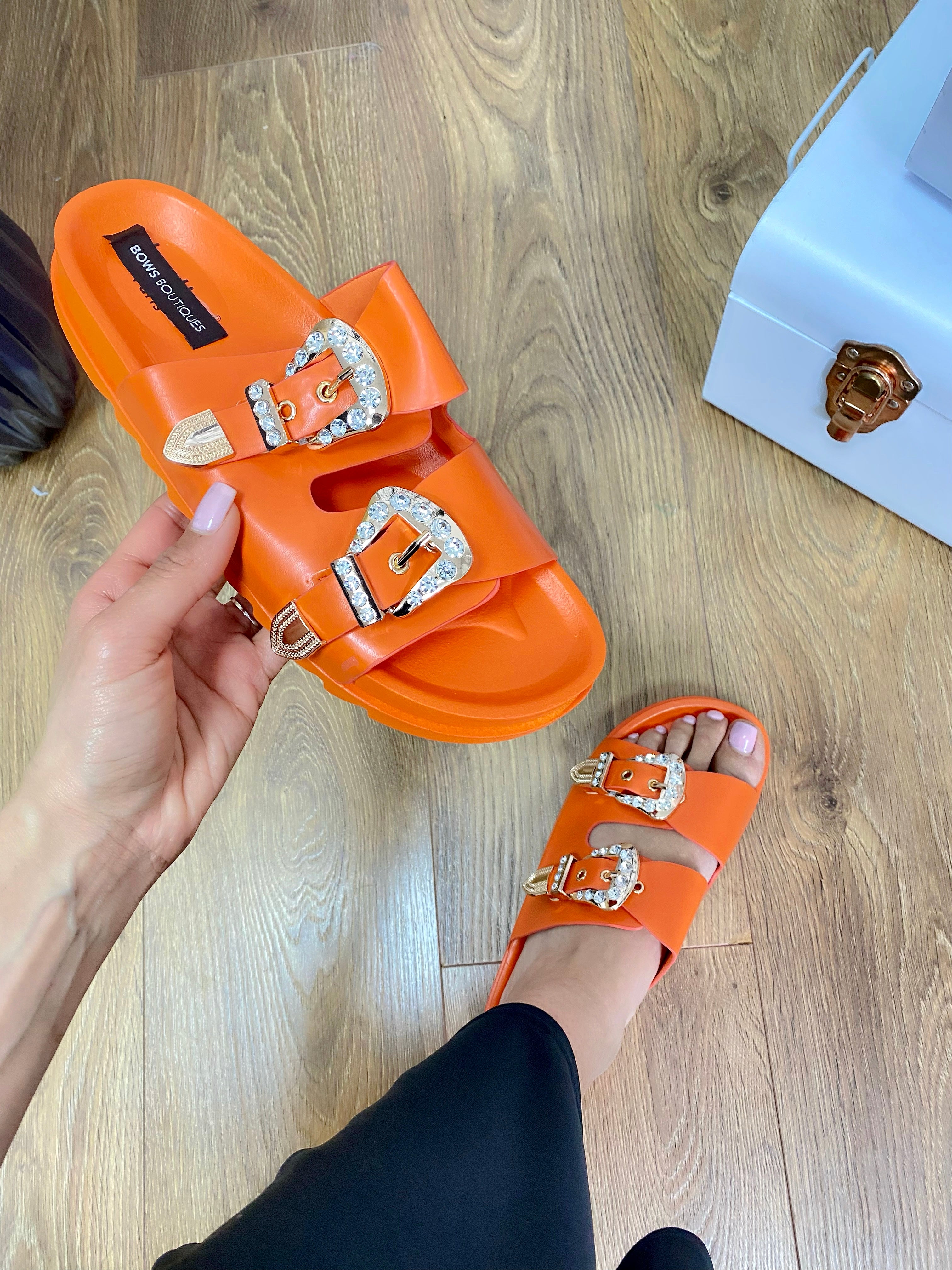 Sangria Gem Double Buckle Sliders