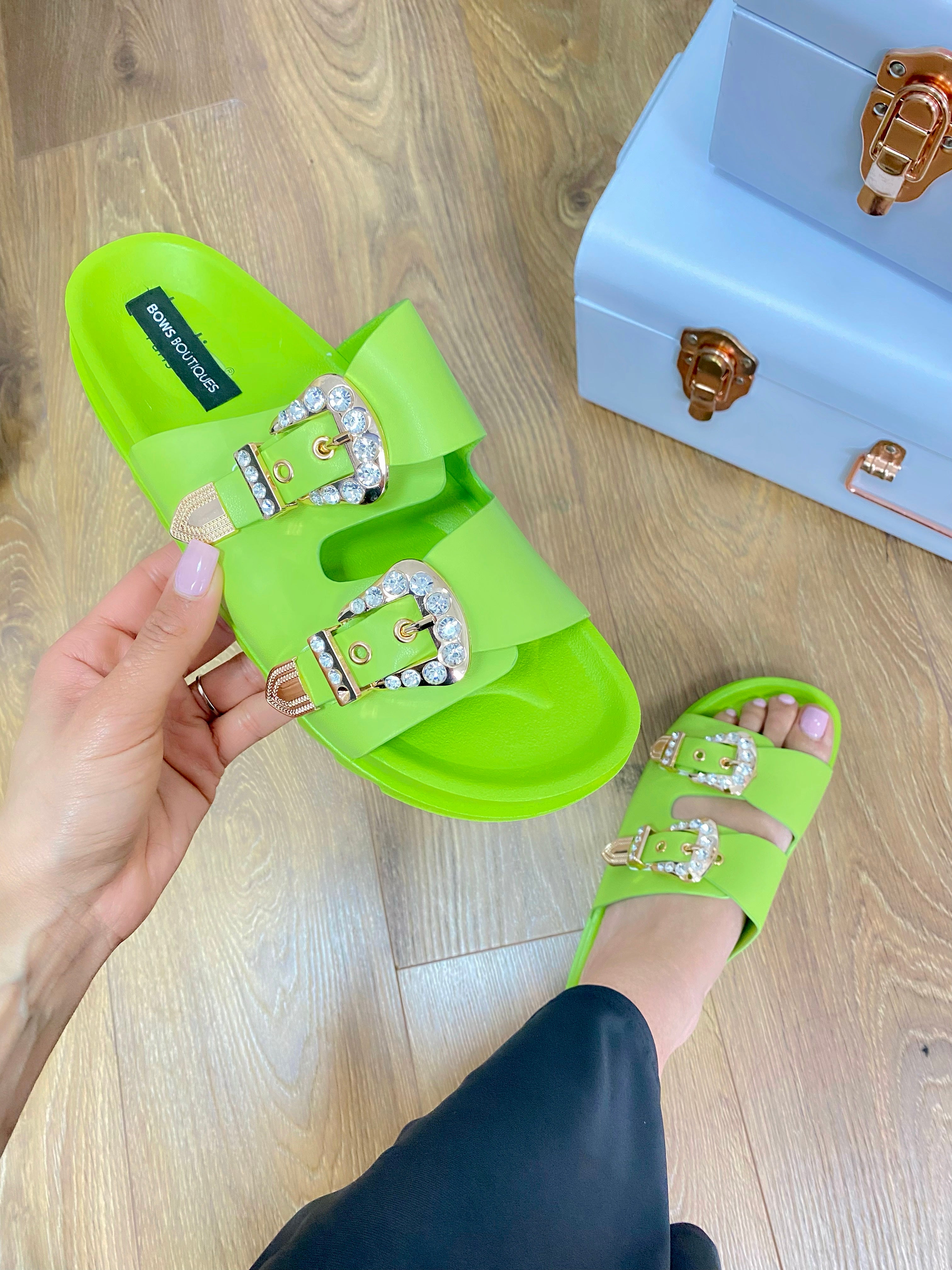 Sangria Gem Double Buckle Sliders